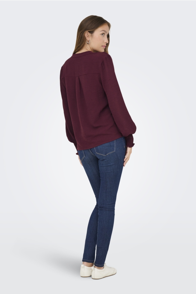 ONLMETTE V-NECK LS SMOCK TOP NOOS W 15284309 TAWNY PORT